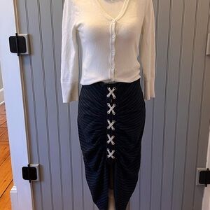 Navy Ruched Skirt with Lace-Up Detail